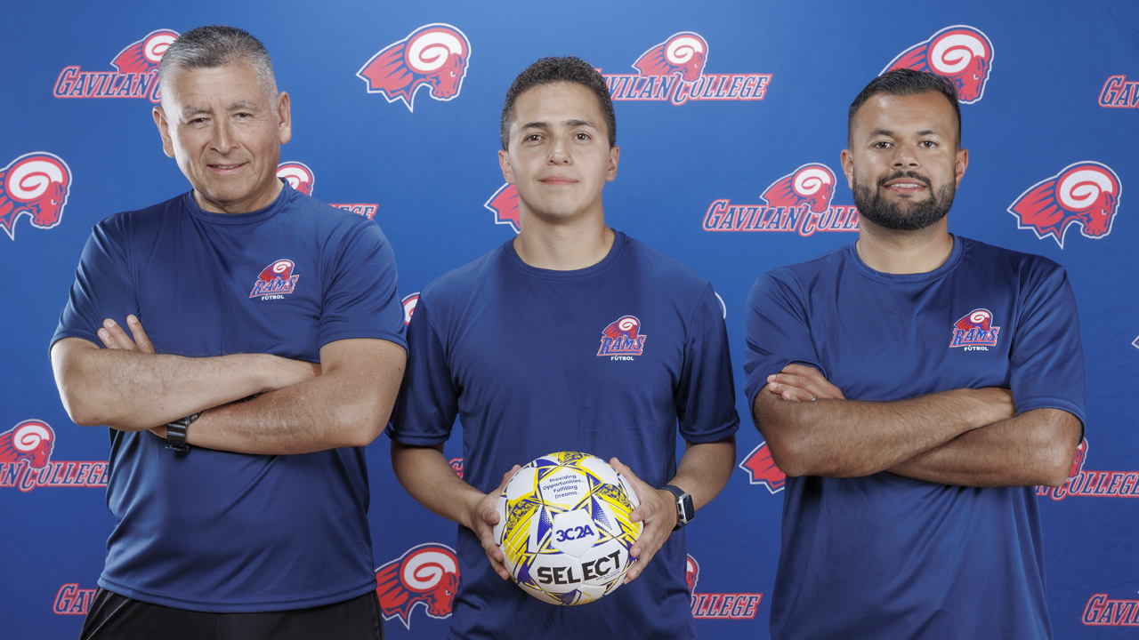 Gavilan College men's soccer head coach Ivan Bastida (center) has solidified his coaching staff with the additions of Luis Comesa&ntilde;a (left) and Manny Borrayo (right).